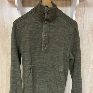 Banana Republic Men’s Green Button Mock-Neck Sweater with Pockets Large